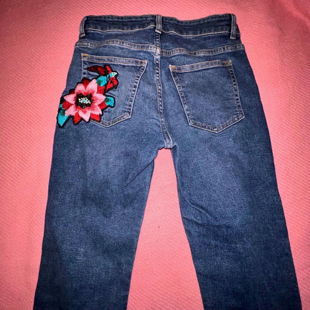 Paris Atlier & Other Stories Embroidered Floral Straight Leg Jeans Blue‎ US 27